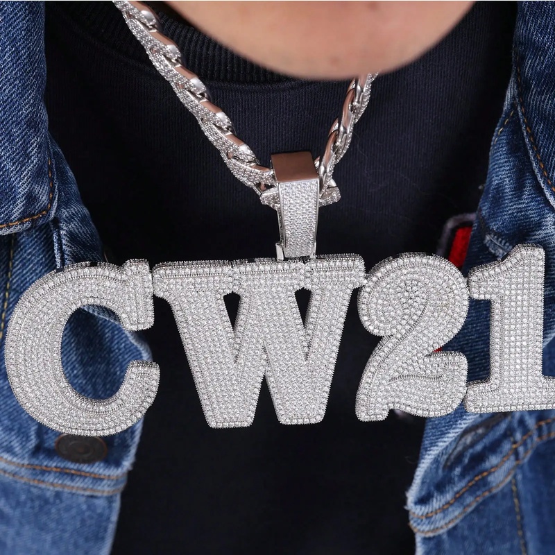 Cuban Link Chain 12Mm - Custom Pave Cubic Zircon Letters&Numbers Pendant