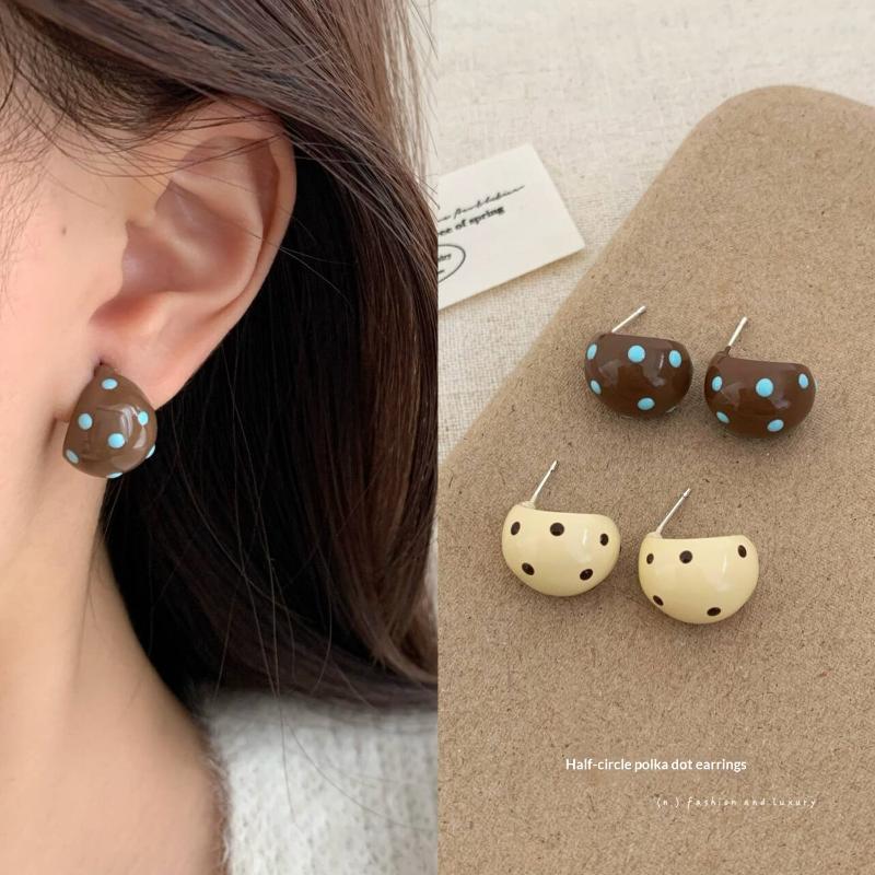 Earrings - Semicircle Stud Earrings Retro Aesthetic Coffee