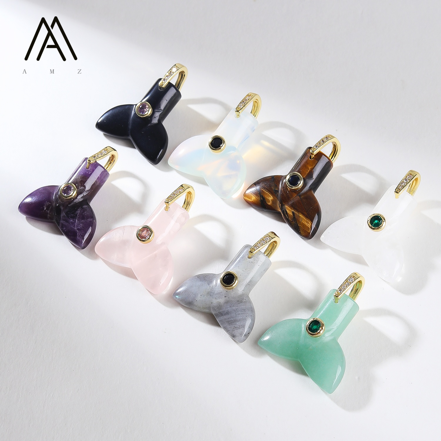 1/3/5/10pcs Fish Tail Natural  - Crystal Pendant Necklace Natural Stone 评论和价格
