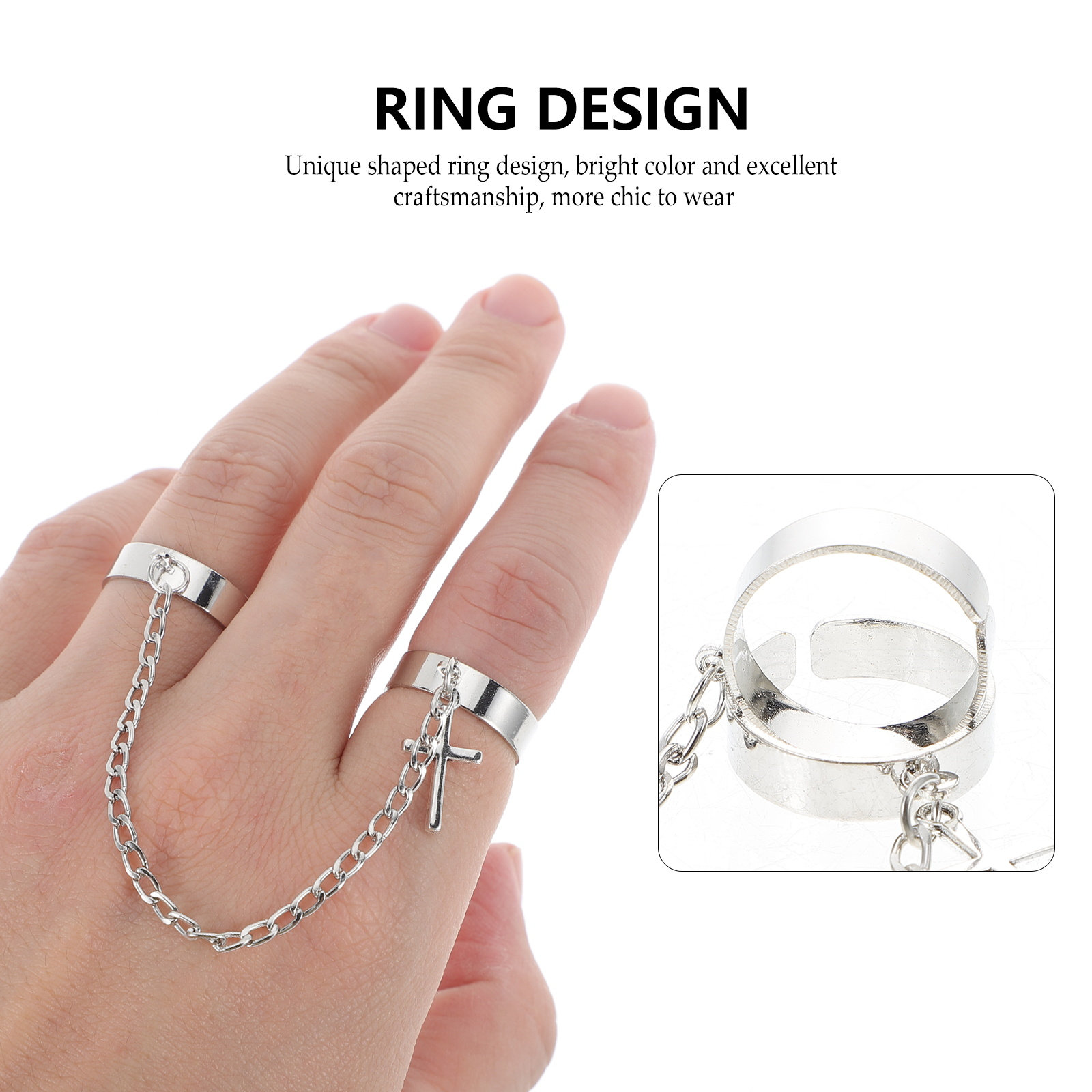 Knuckle Ring Set Cross Chain V - Vintage Punk Knuckle Rings Set 评论和价格