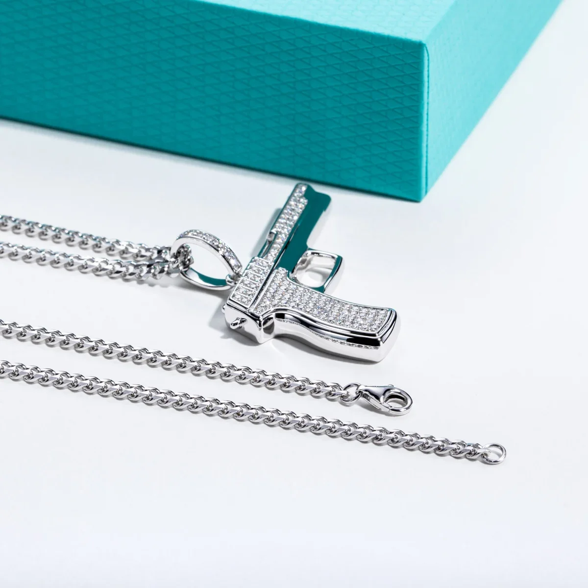 FCGJHW Moissanite Gun Pendant  - 925 Sterling Silver Chain Necklace Men 评论和价格