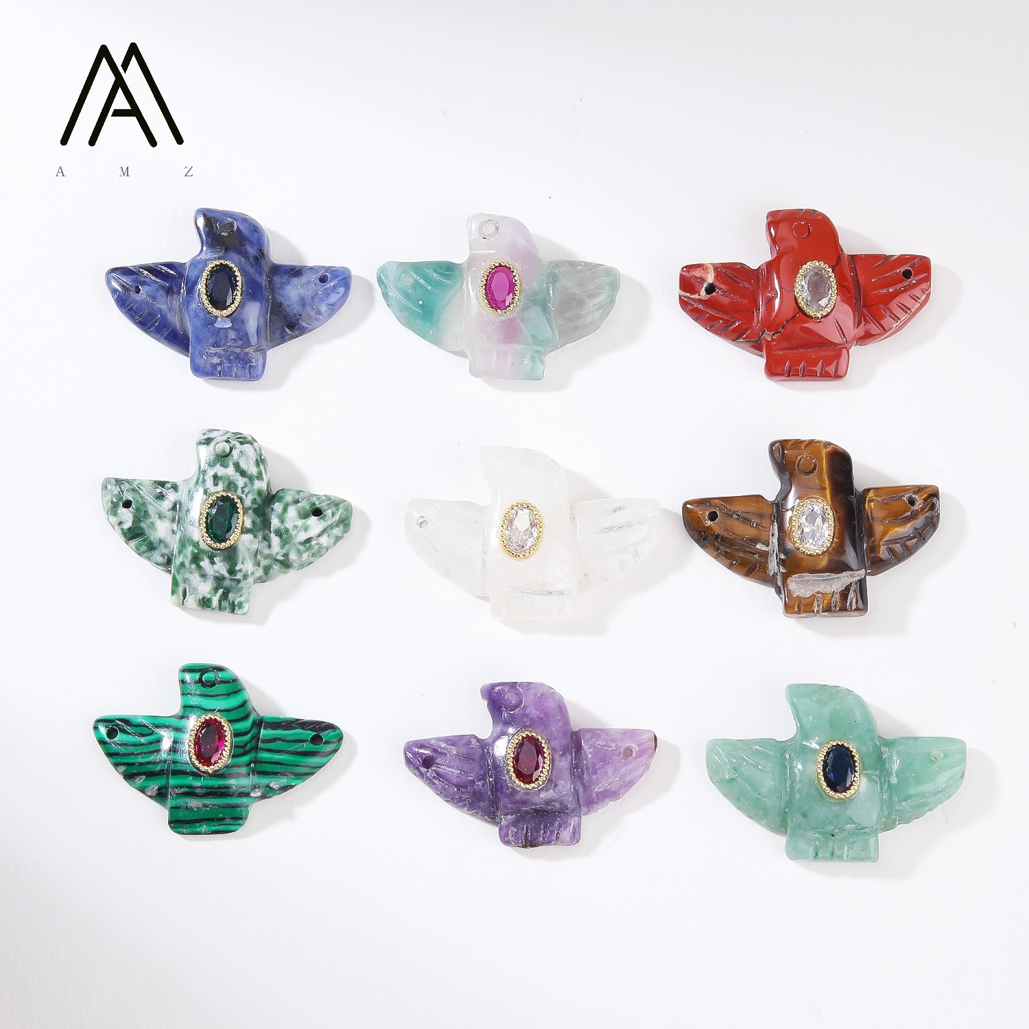 1/3/5/10pcs Carved Eagle Bird  - Crystal Pendant Necklace Natural Stone 评论和价格