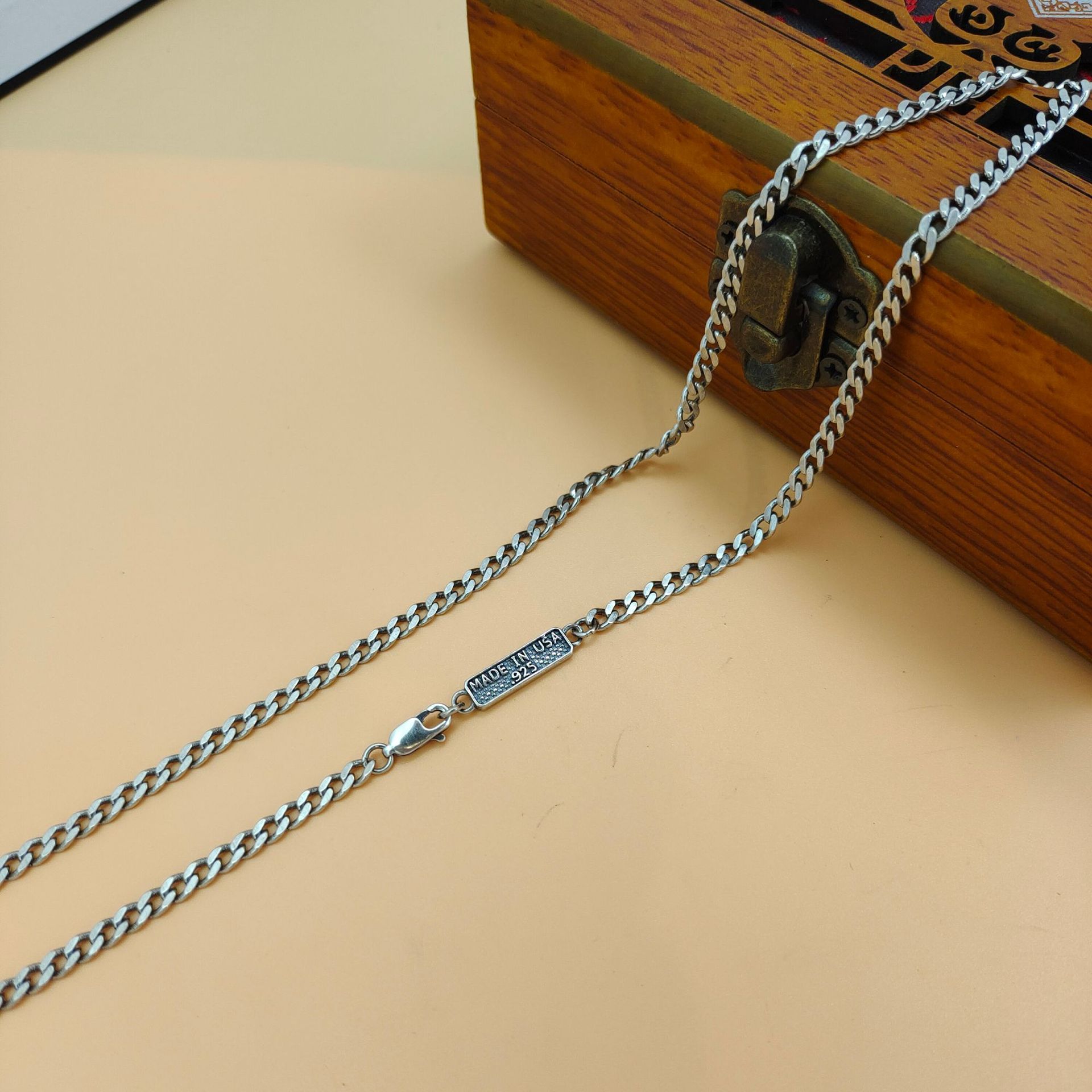 S925 sterling silver trendy pe - 925 Sterling Silver Chain Necklace Men 评论和价格